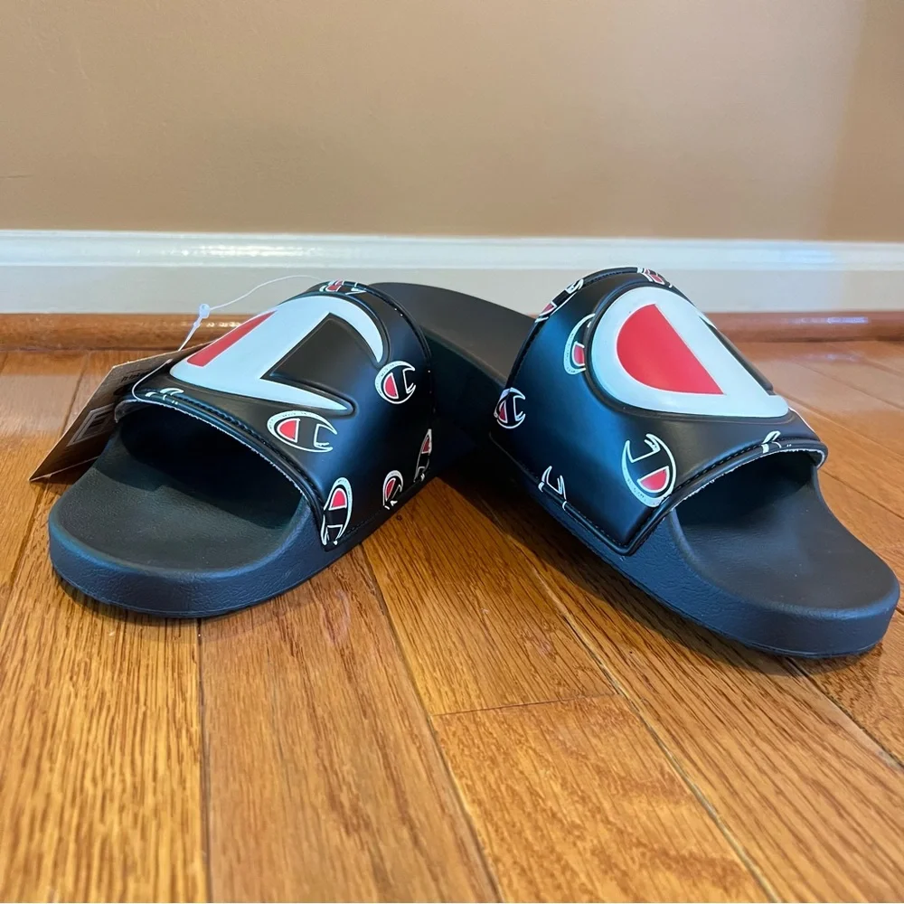 Champion Mens IPO-R Black White Red Slides Repeat C Logo All Over Slides:8,10, - Picture 5 of 13